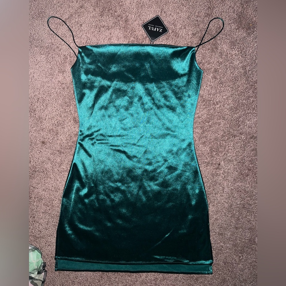 Zaful Green Satin Dress With Slits